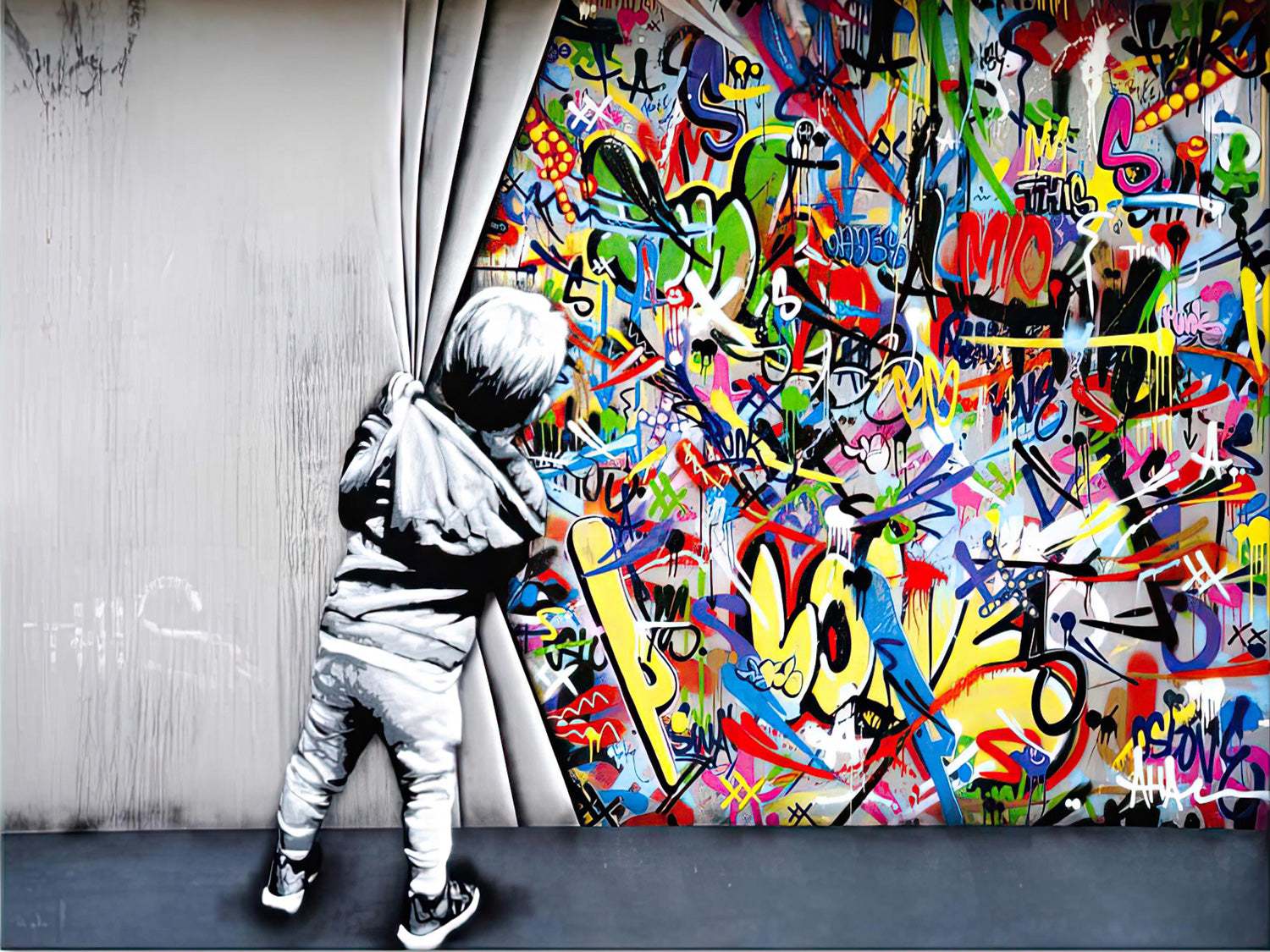 BANKSY: BEHIND THE CURTAIN - WRAPPED CANVAS PRINT (32' BY 24')