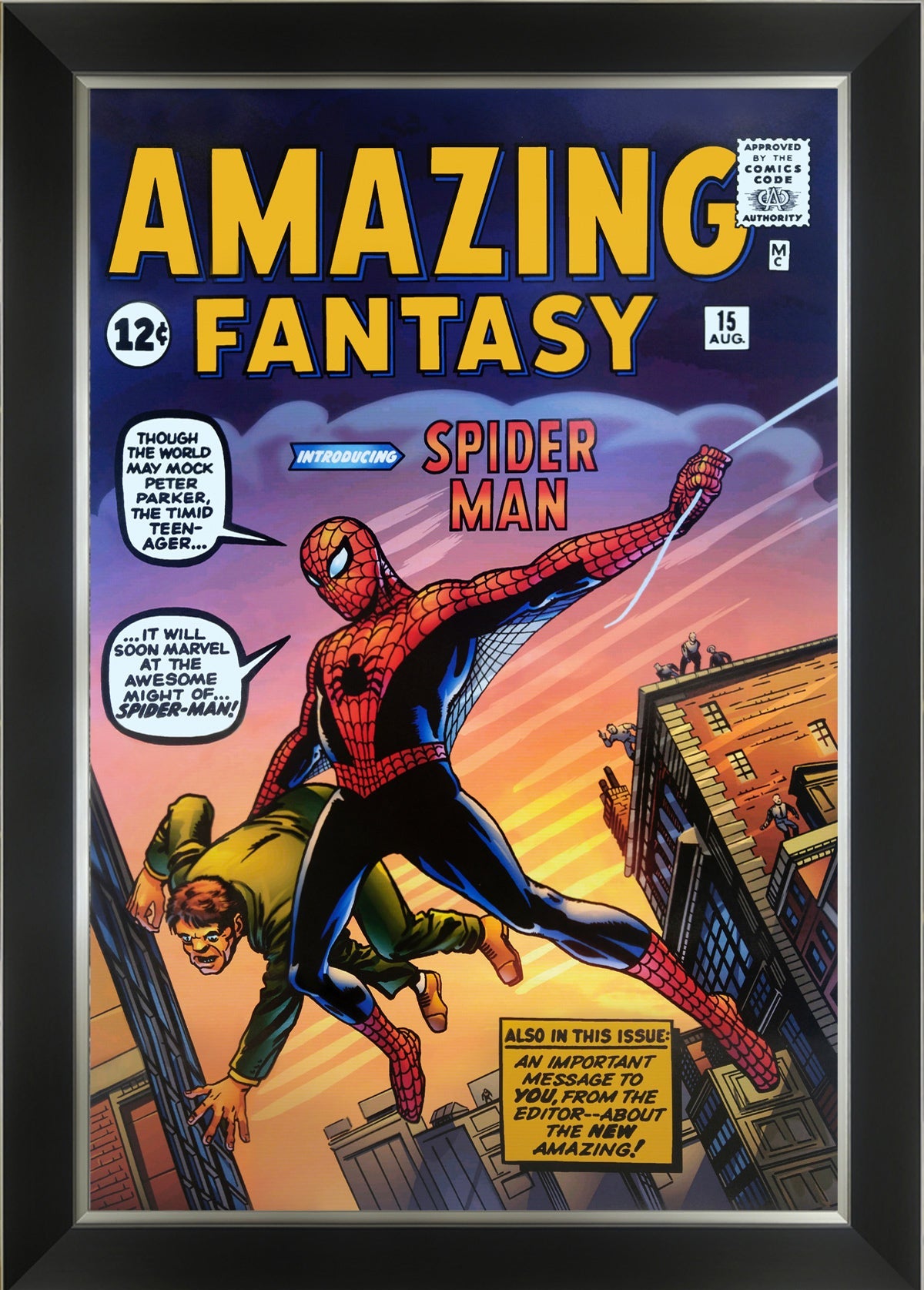 FIRST APPEARANCE OF SPIDERMAN - AMAZING FANTASY - FRAMED ART PRINT 33.5'X23.5'