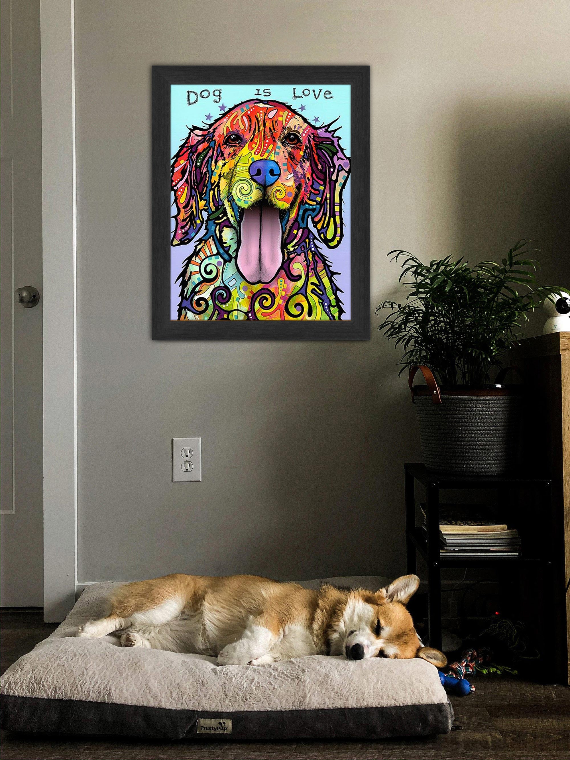 "DOG IS LOVE" FRAMED DOG ART PRINT BY DEAN RUSSO (29" BY 24")