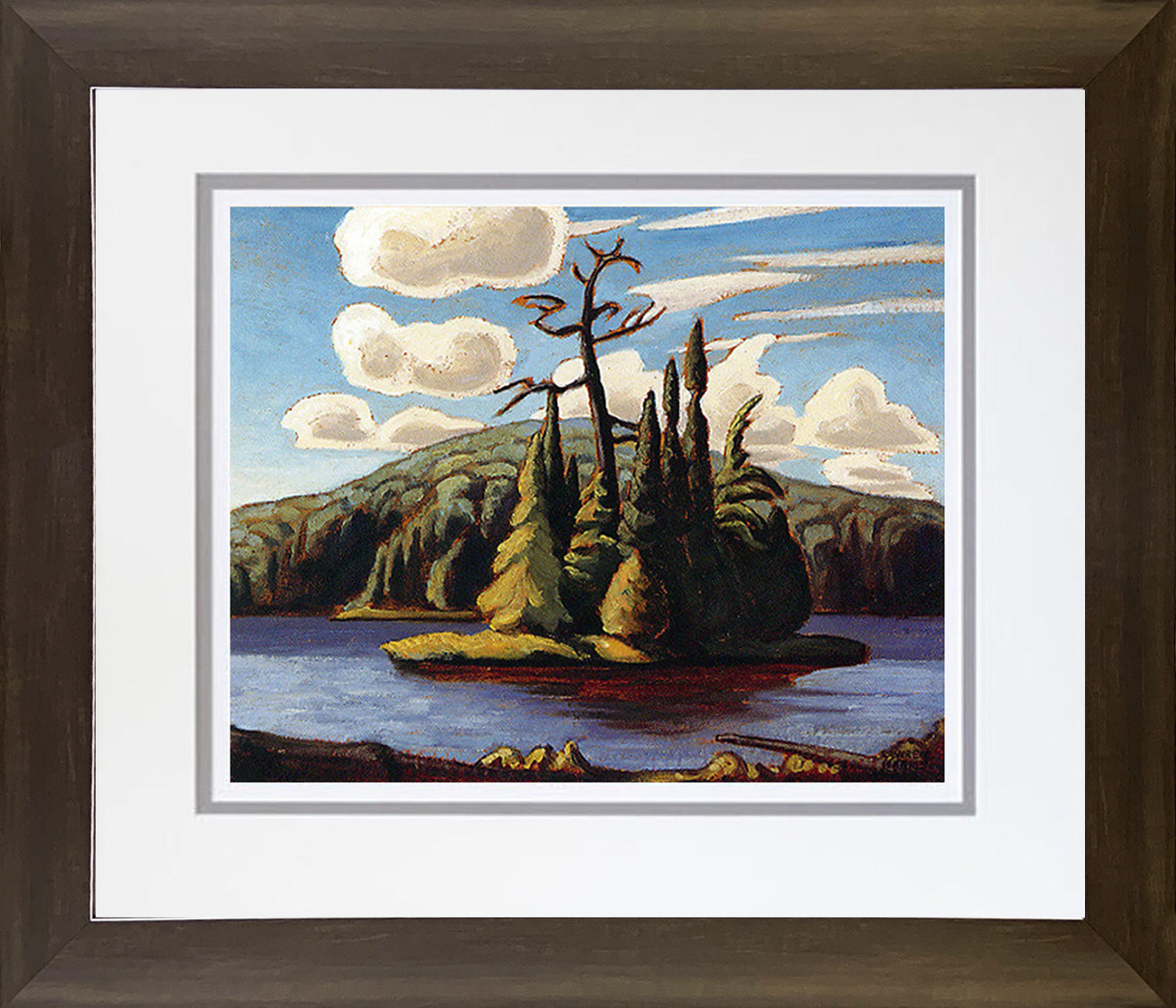 LAWREN HARRIS 'ISLAND IN THE LAKE' GROUP OF SEVEN PRINT - FRAMED  26'X24'
