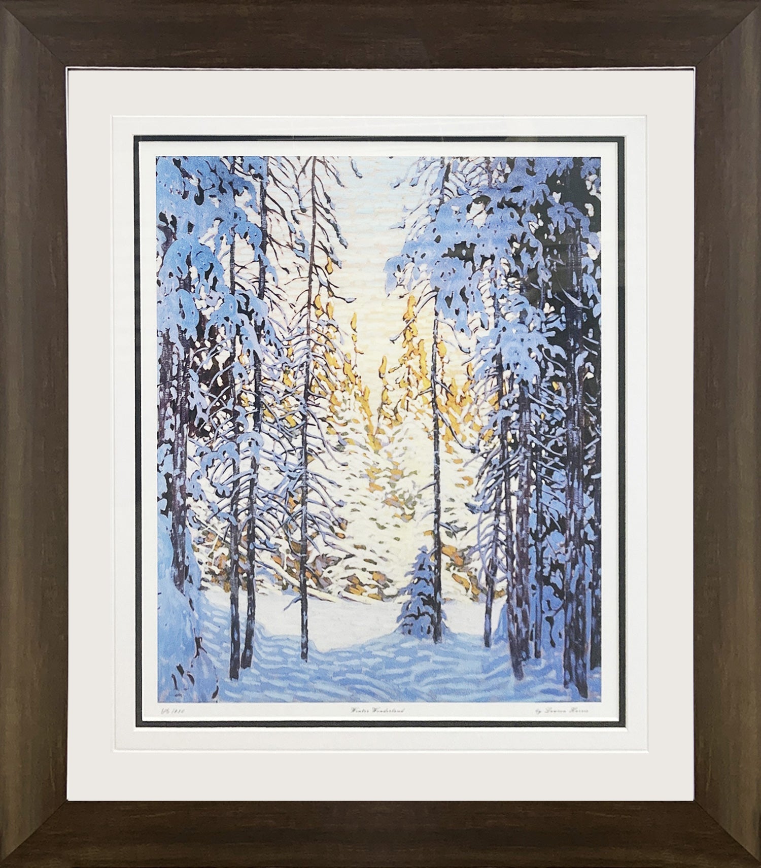 LAWREN HARRIS 'WINTER WONDERLAND' GROUP OF SEVEN PRINT - FRAMED  26'X24'