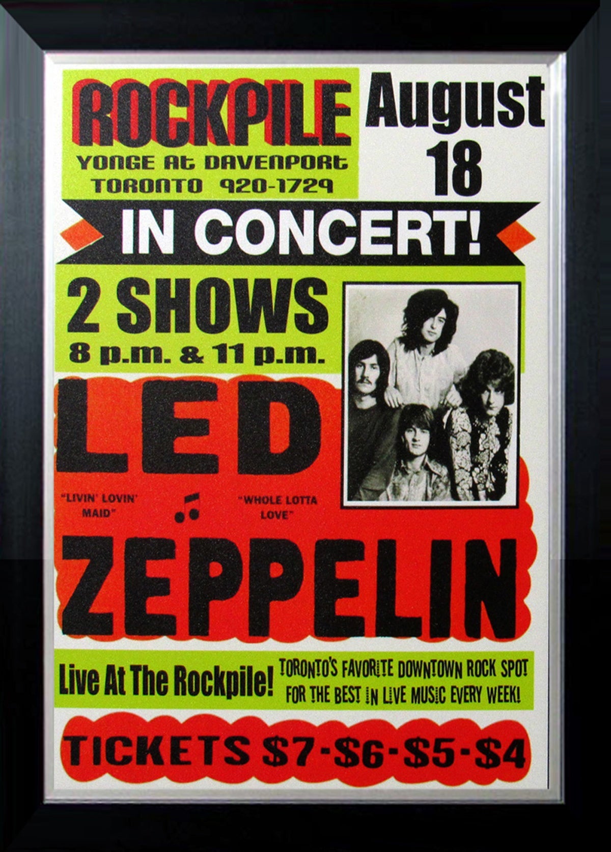 LED ZEPPELIN AUG 1969 TORONTO ROCKPILE CONCERT POSTER PRINT (33.5' BY 23.5')