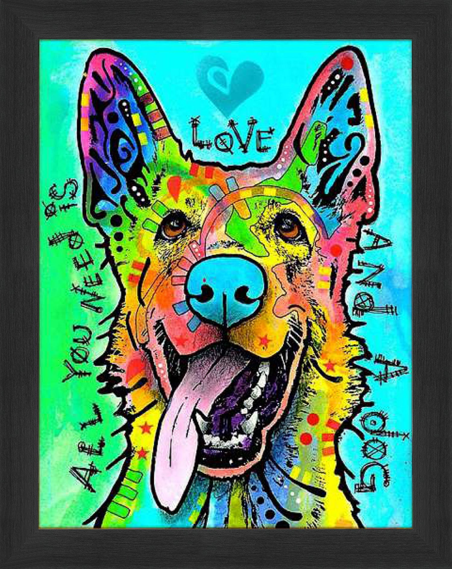 'LOVE AND A DOG' FRAMED DOG ART PRINT BY DEAN RUSSO (29' BY 24')