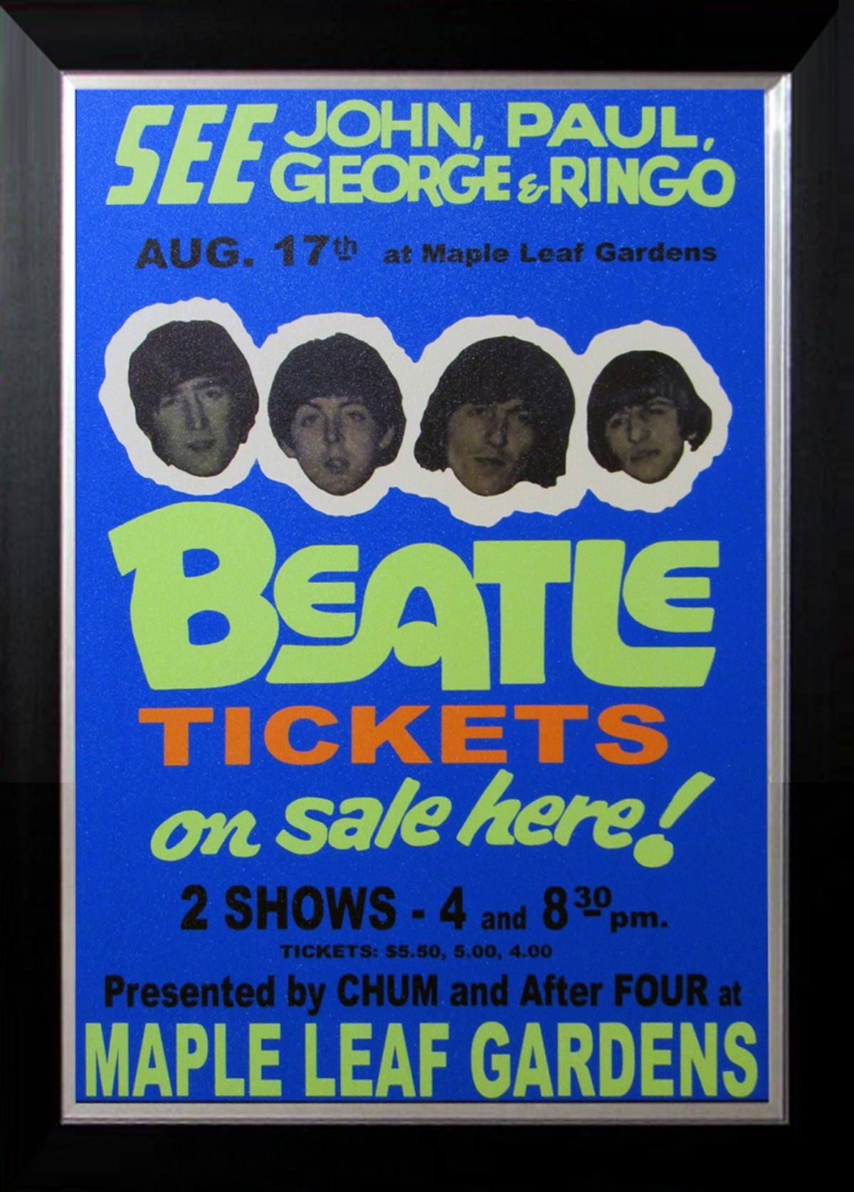 THE BEATLES LIVE AT MAPLE LEAF GARDENS 1966TORONTO - CUSTOM FRAMED 33.5'X23.5'