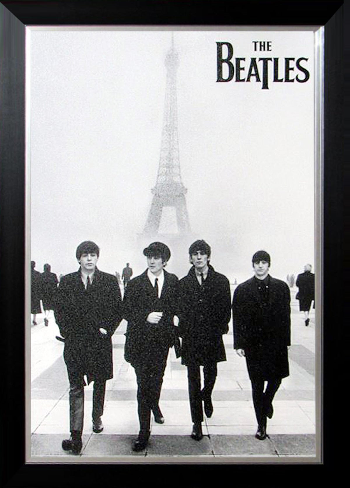 THE BEATLES AT THE EIFFEL TOWER - FRAMED CANVAS REPRINT  (33.5' BY 23.5')