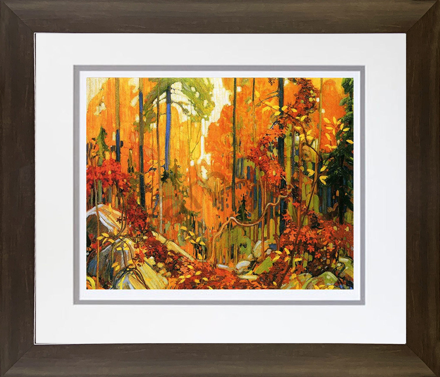 TOM THOMSON 'AUTUMN'S GARLAND' GROUP OF SEVEN ART PRINT - FRAMED  26'X24'