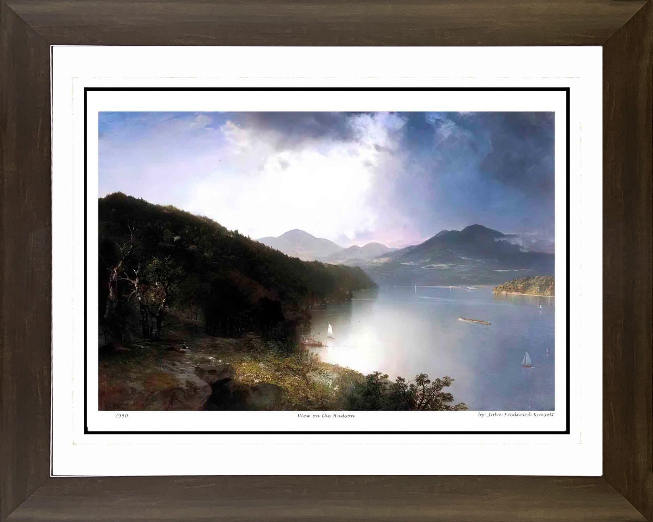 JOHN FREDERICK KENSETT 'VIEW ON THE HUDSON' - HUDSON RIVER SCHOOL  30'X24'