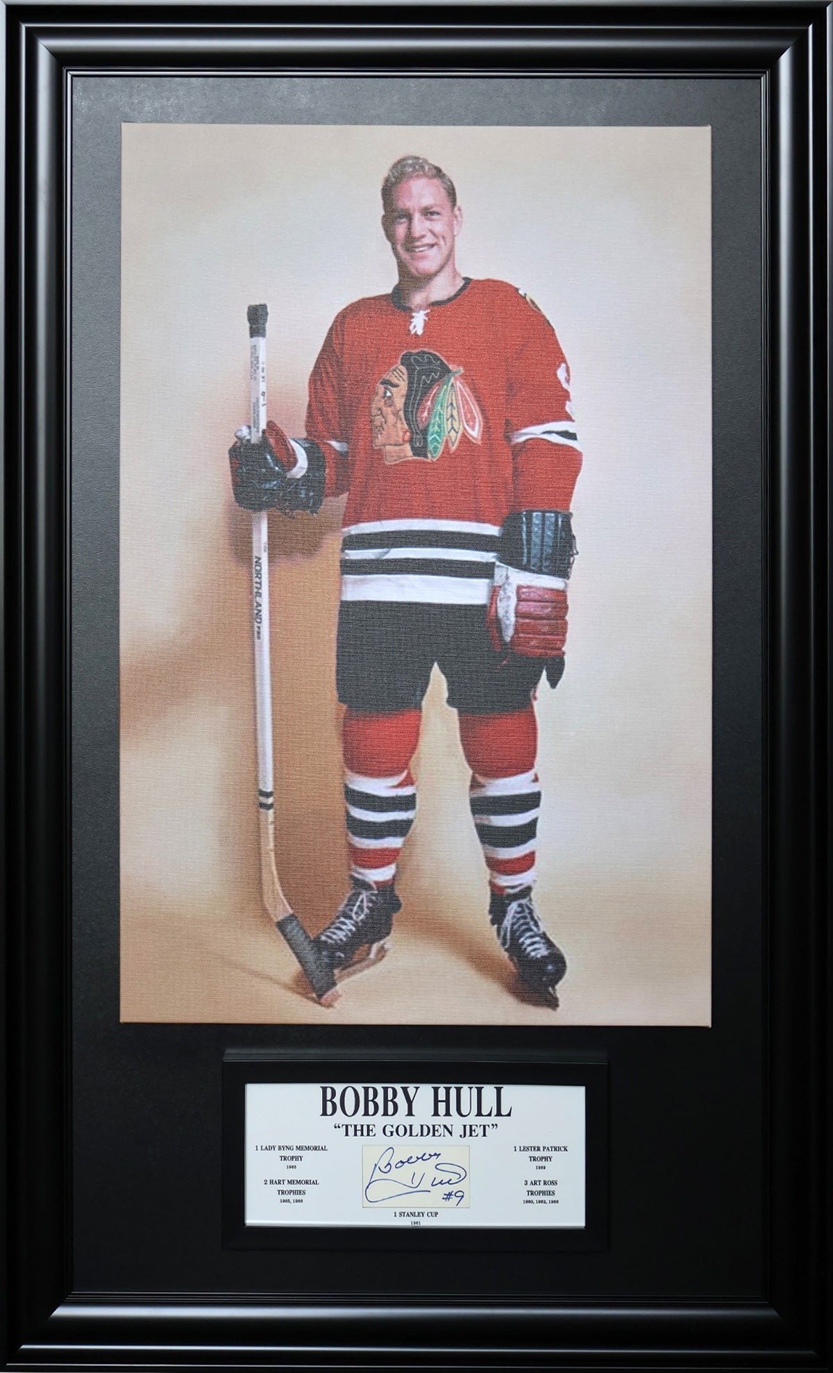 ALL TIME GREATS: BOBBY HULL SIGNATURE FRAMED PLAQUE & CANVAS (49.5' BY 29.5')