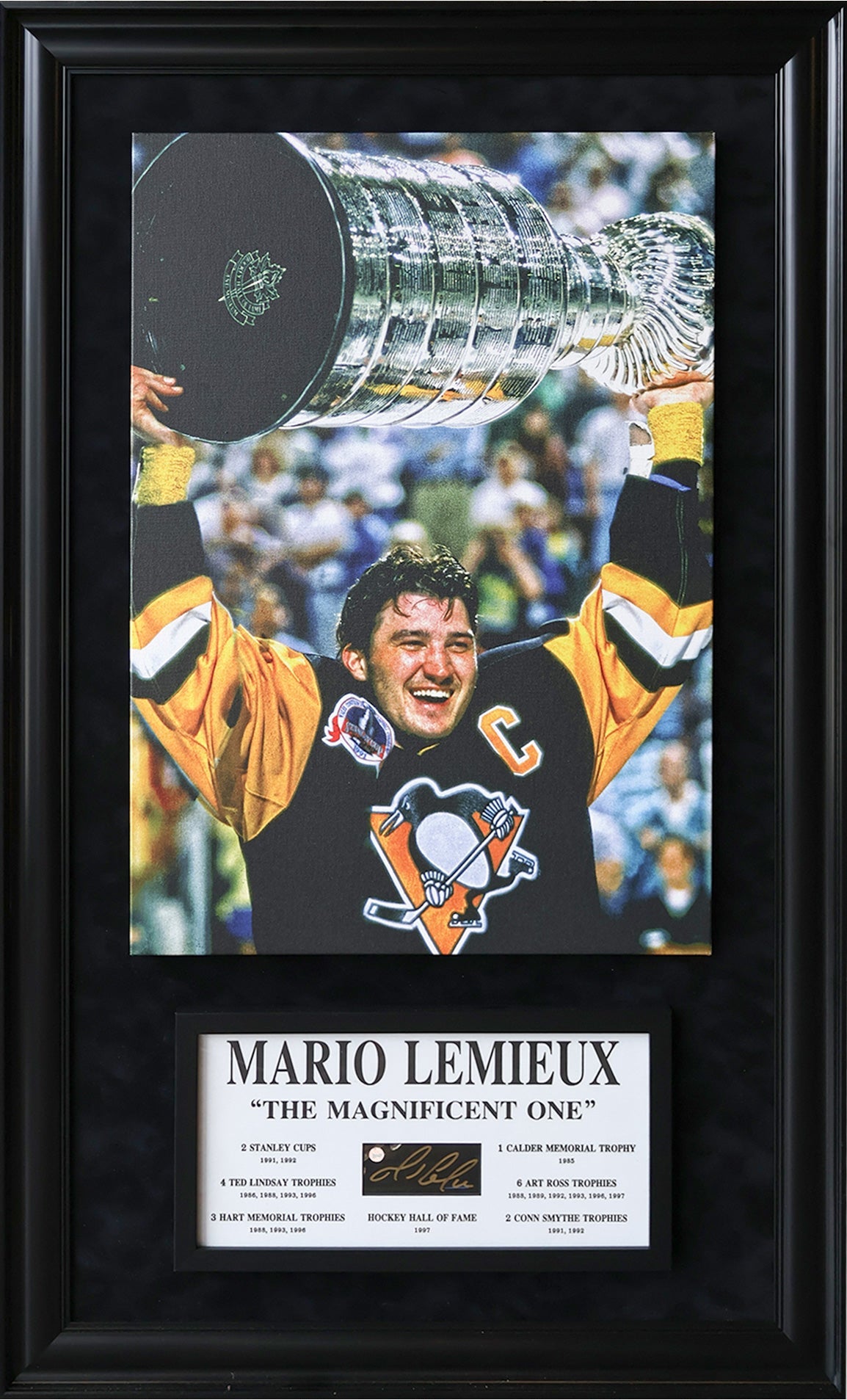 ALL TIME GREATS: MARIO LEMIEUX SIGNATURE PLAQUE & CANVAS (49.5' BY 29.5')