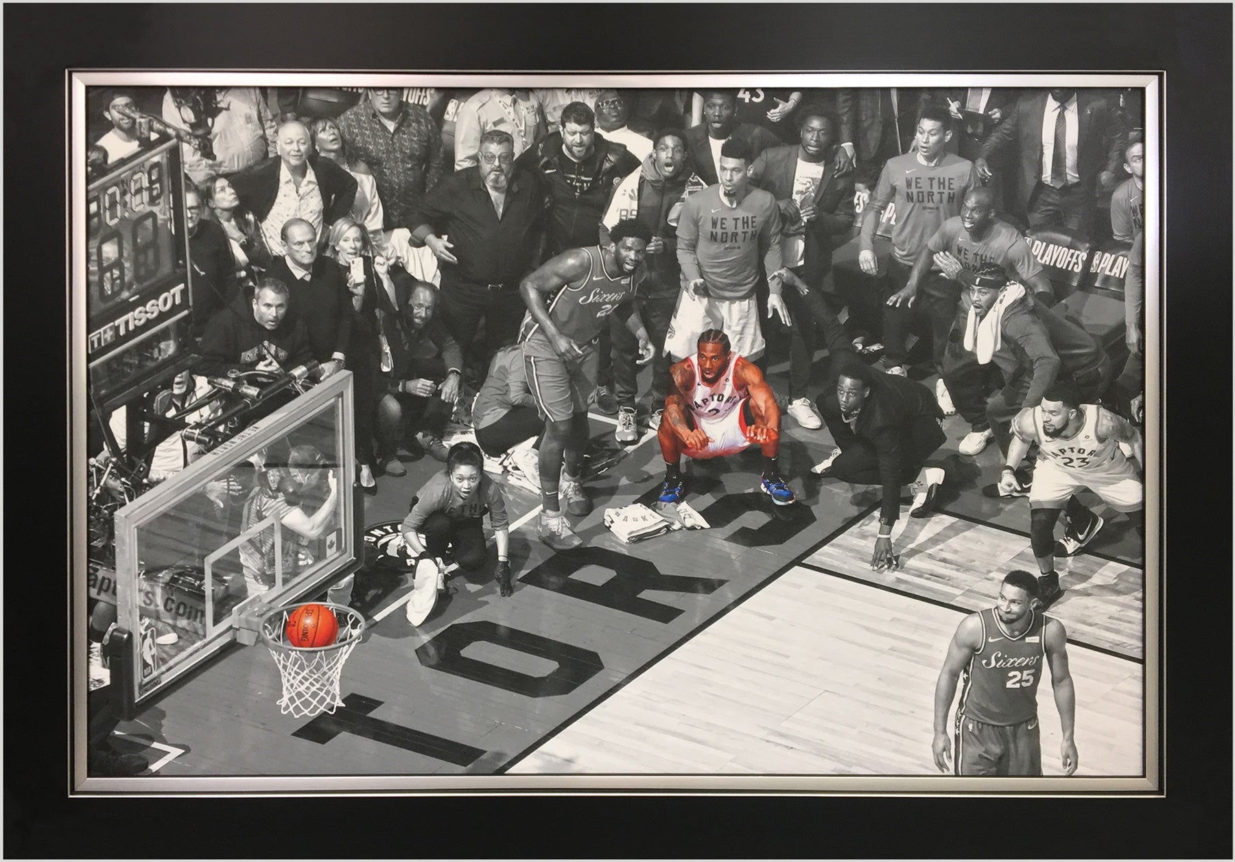 KAWHI LEONARD FRAMED CANVAS - TORONTO RAPTORS GAME WINNING SHOT (33.5' BY 23.5')