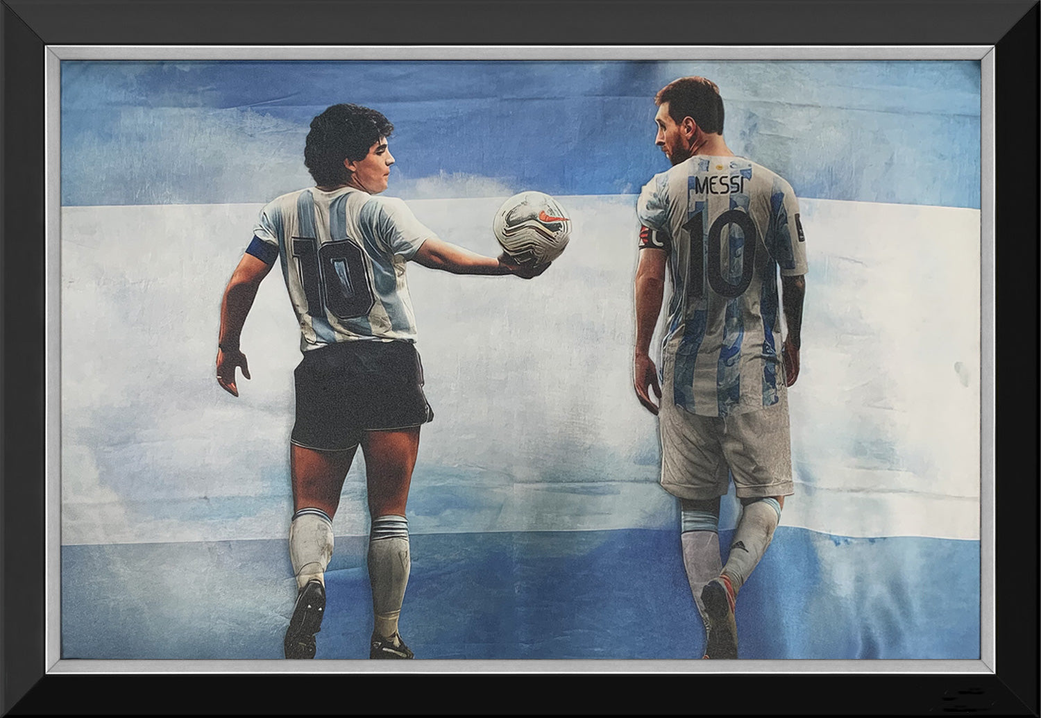 LIONEL MESSI & DIEGO MARADONA - ARGENTINA FRAMED CANVAS (33.5' BY 23.5')