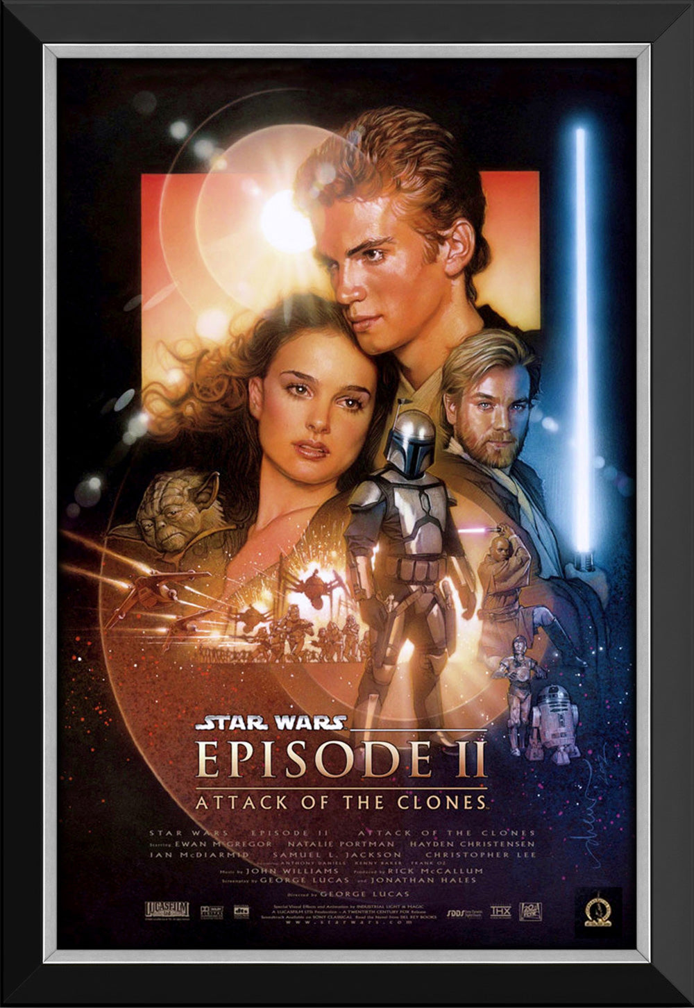 STAR WARS EP II ATTACK OF THE CLONESMOVIE POSTER REPRINT - FRAMED 33.5'X23.5'