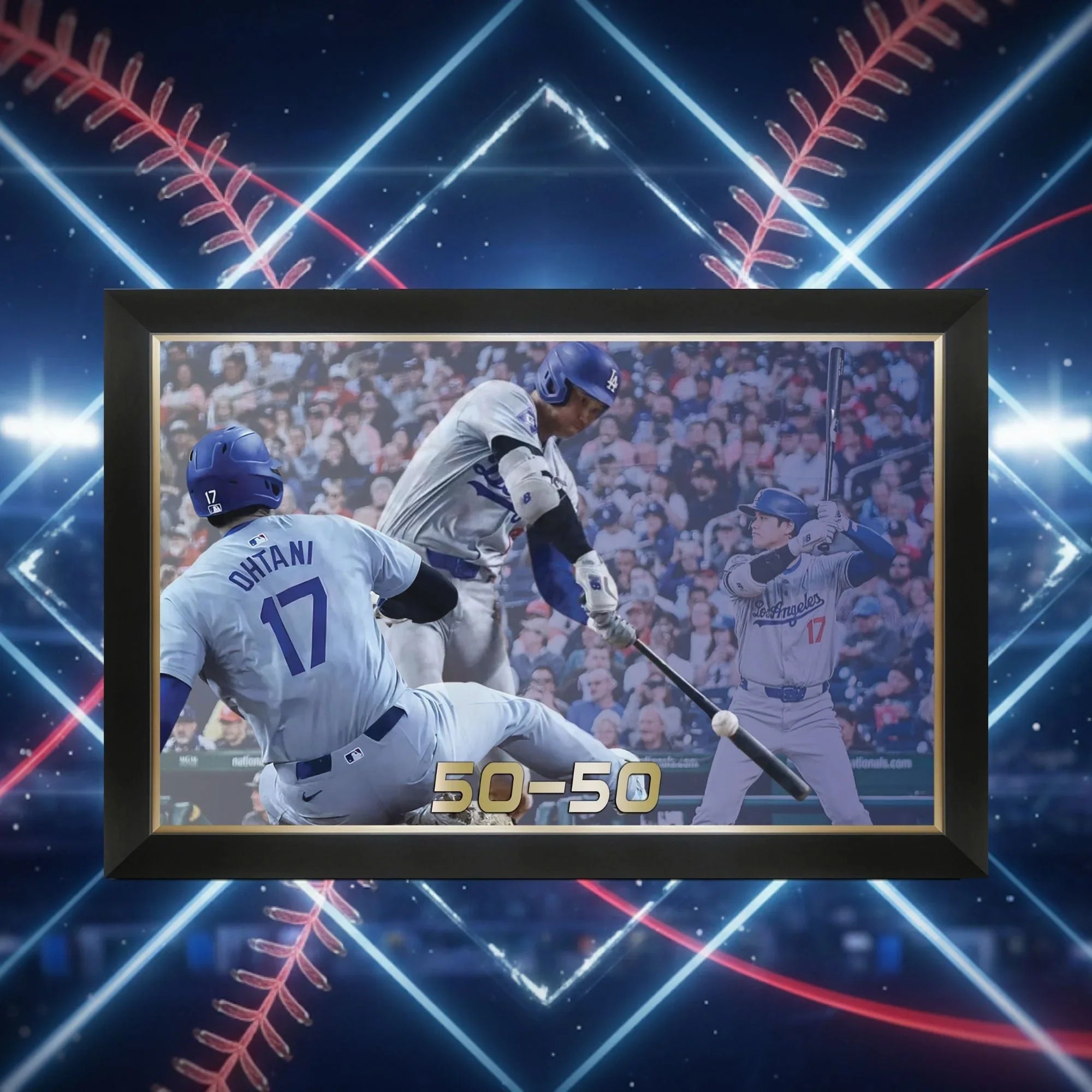 SHOHEI OHTANI FRAMED CANVAS RECORD SETTING 50-50 - L.A. DODGERS (33.5" BY 23.5")