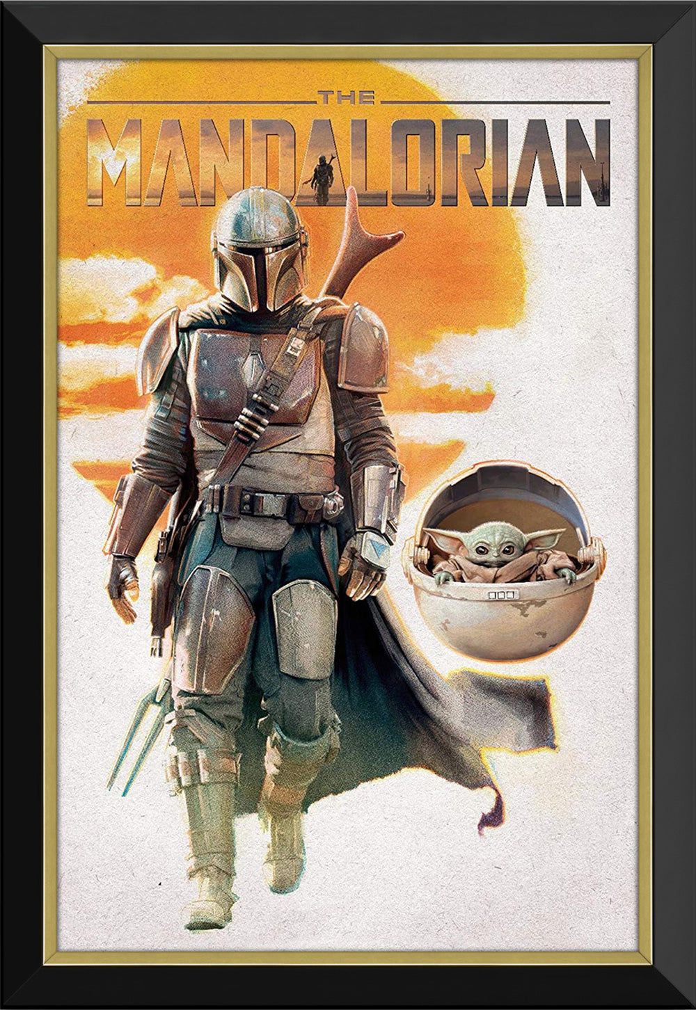 THE MANDALORIAN - MANDO & BABY YODA FRAMED STAR WARS CANVAS (33.5' BY 23.5')