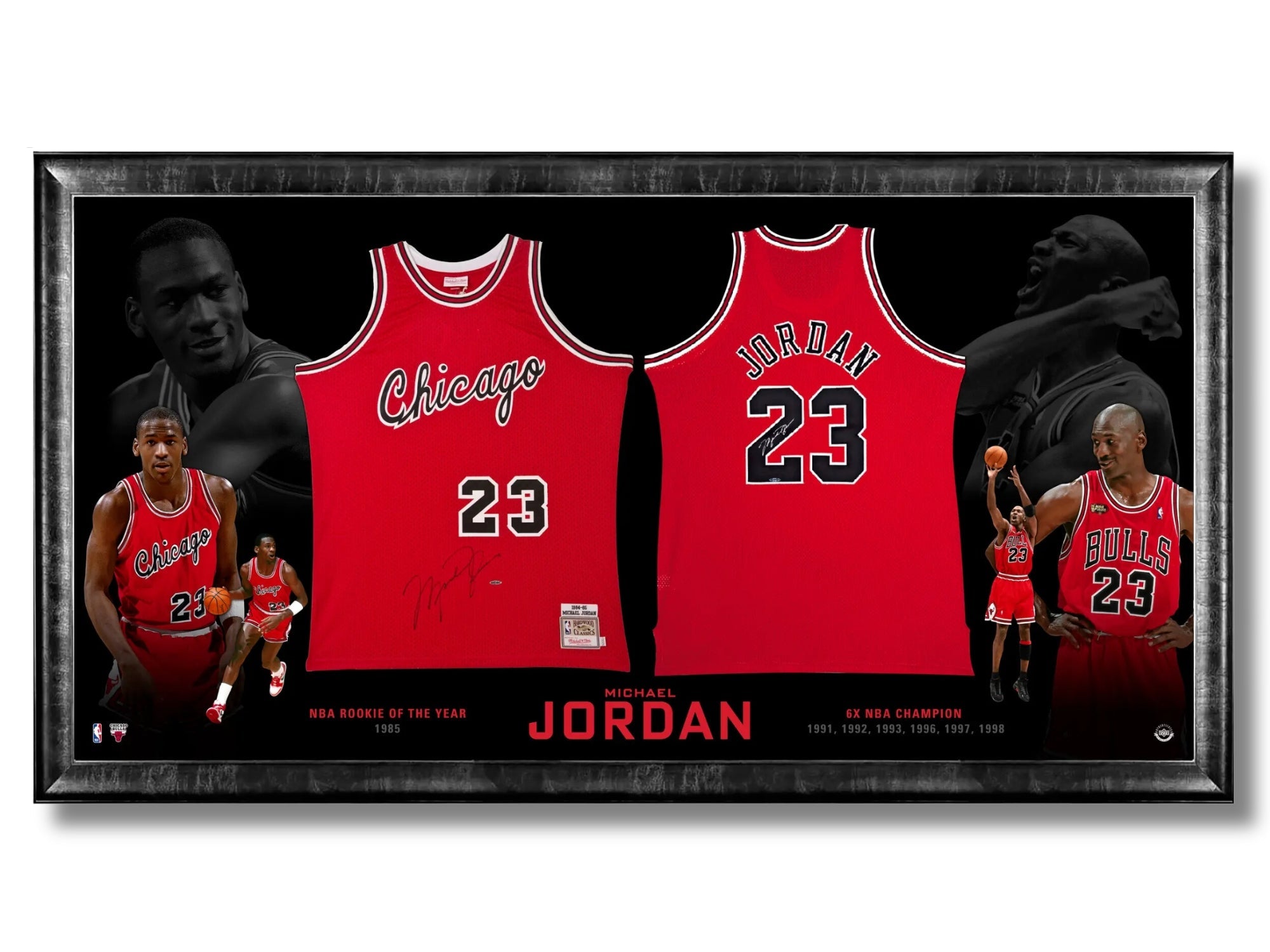 MICHAEL JORDAN DUAL FRAMED SIGNED MITCHELL & NESS JERSEYS - CHICAGO BULLS