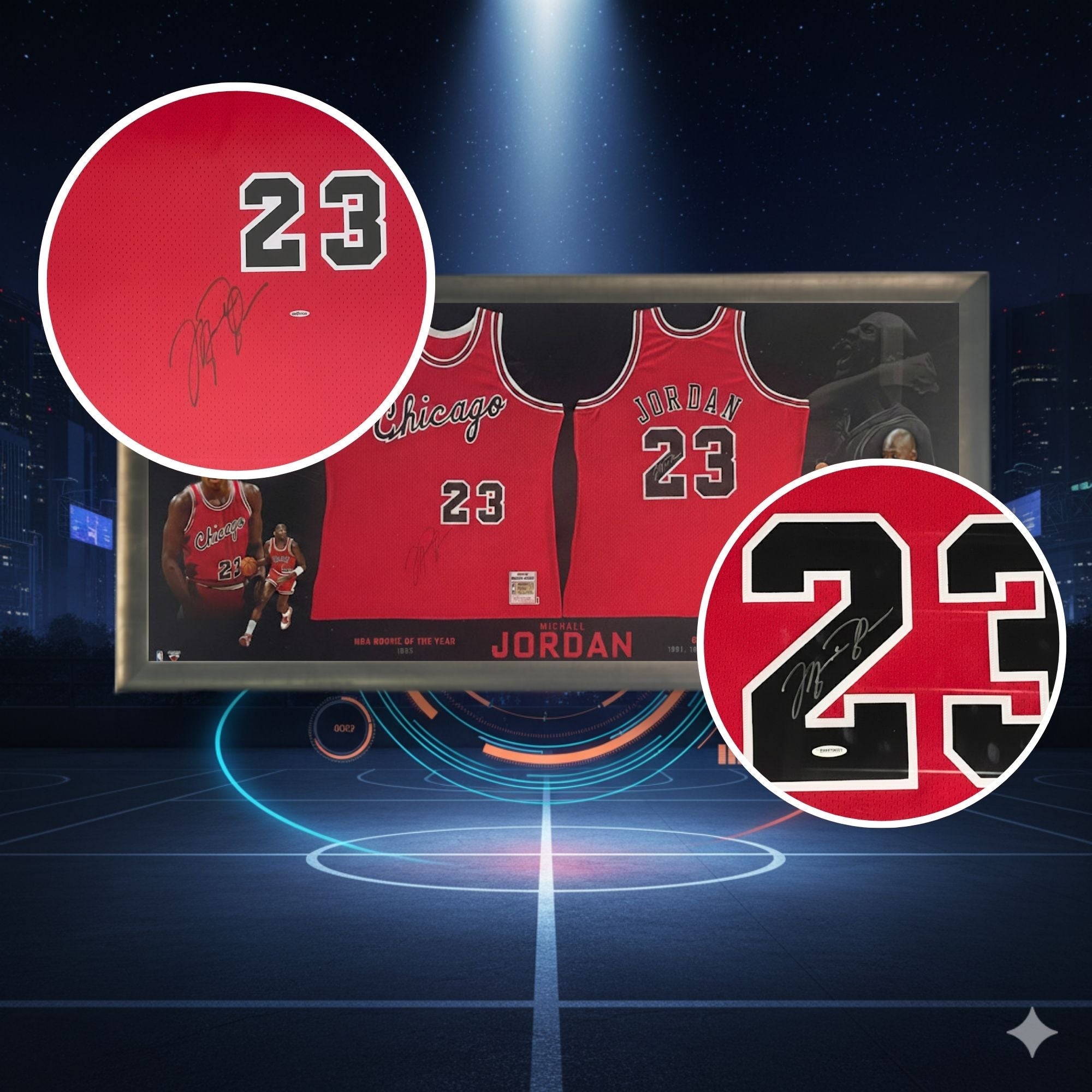 MICHAEL JORDAN DUAL FRAMED SIGNED MITCHELL & NESS JERSEYS - CHICAGO BULLS