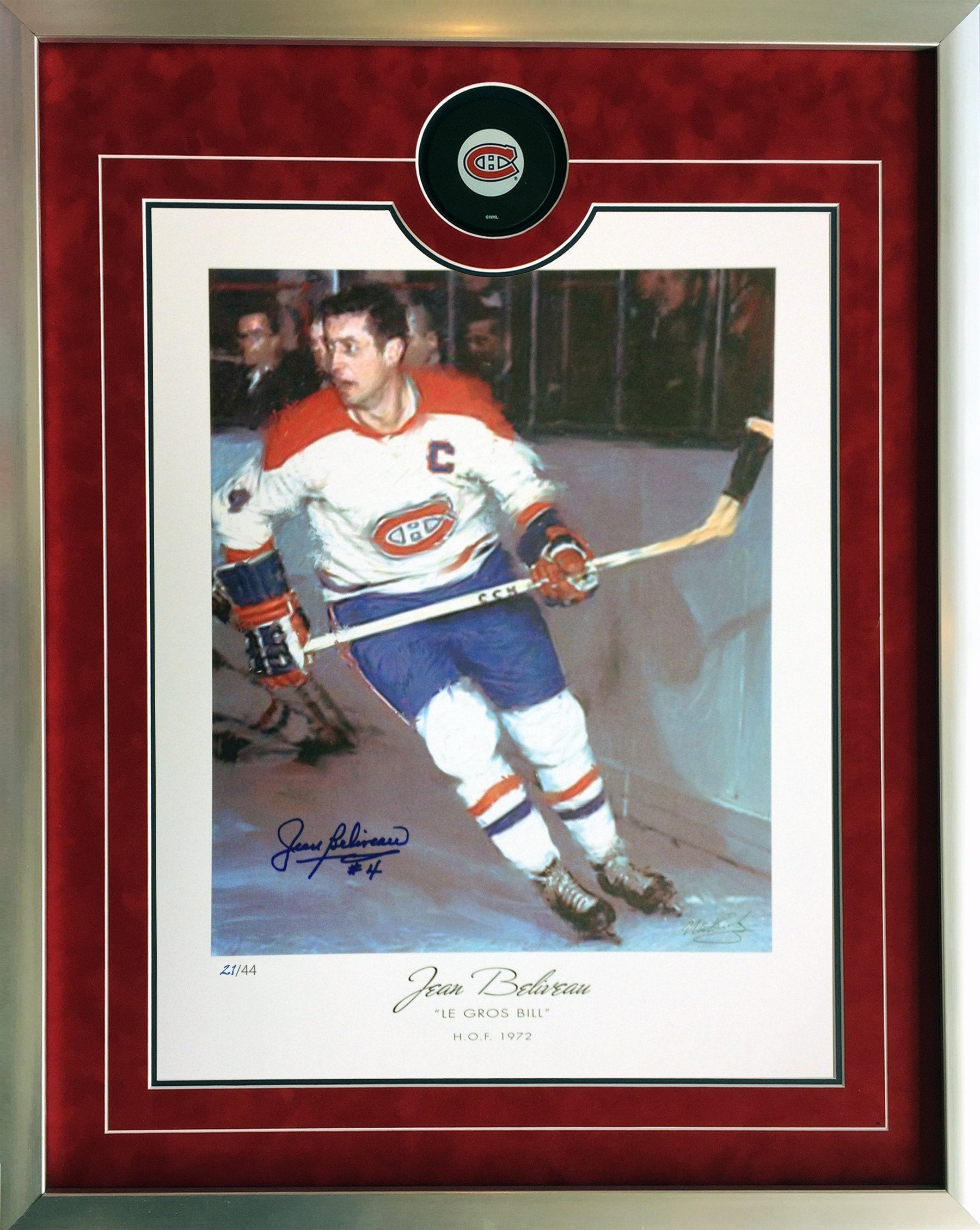 AUTOGRAPHED JEAN BELIVEAU LITHOGRAPH LTD. ED. /44 - MONTREAL CANADIENS (26'X24')