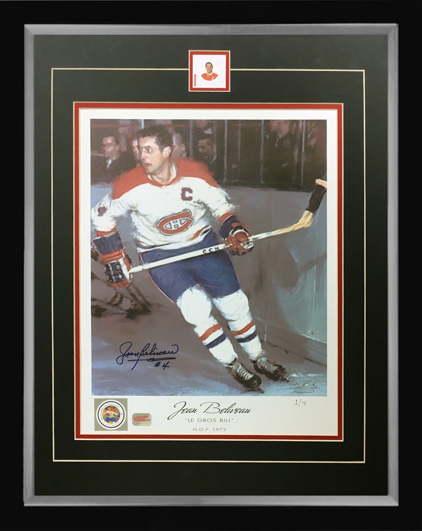 SIGNED JEAN BELIVEAU LITHOGRAPH LTD. ED. 1 OF 4 - MONTREAL CANADIENS 24'X20'