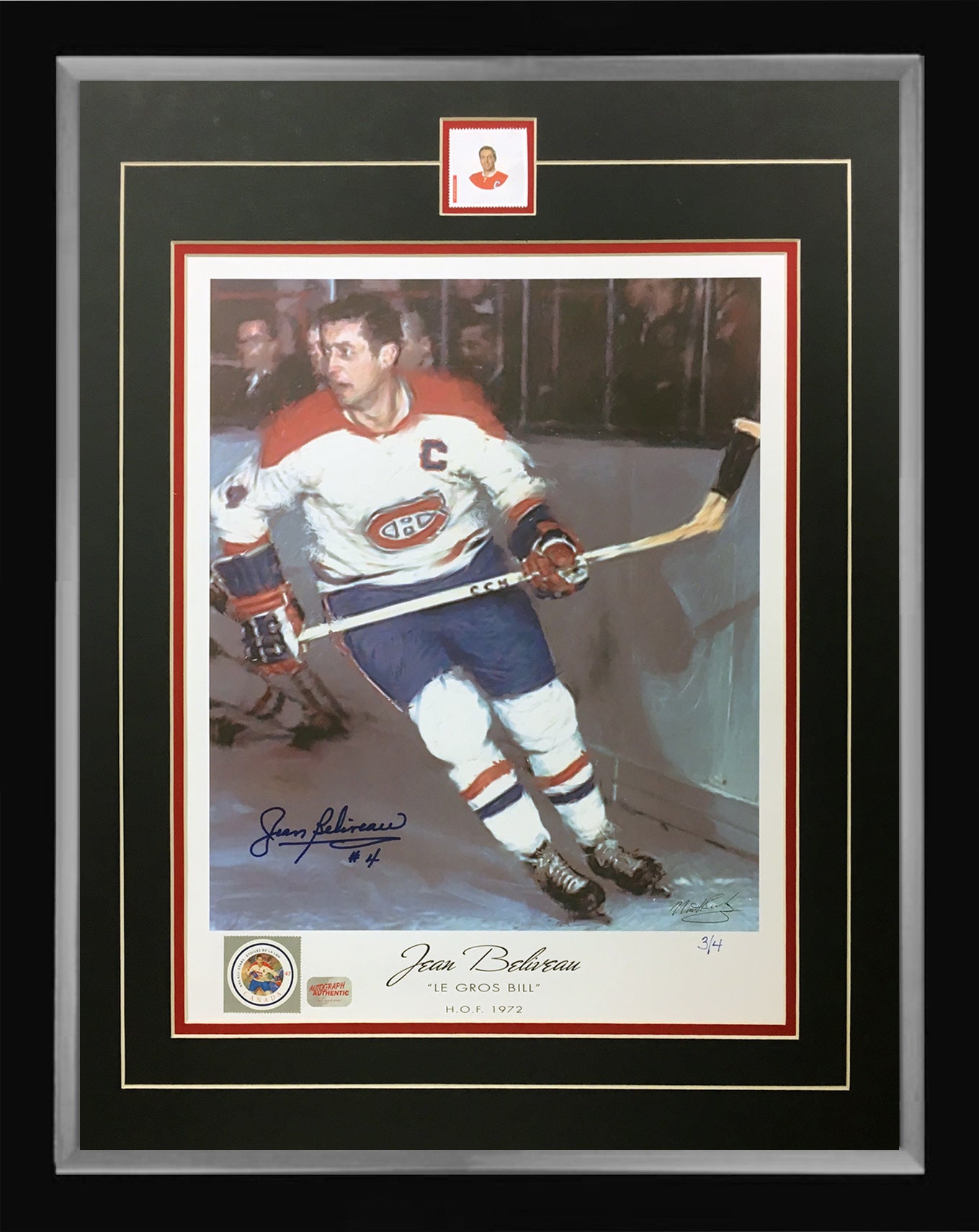 SIGNED JEAN BELIVEAU LITHOGRAPH LTD. ED. 3 OF 4 - MONTREAL CANADIENS 24'X20'