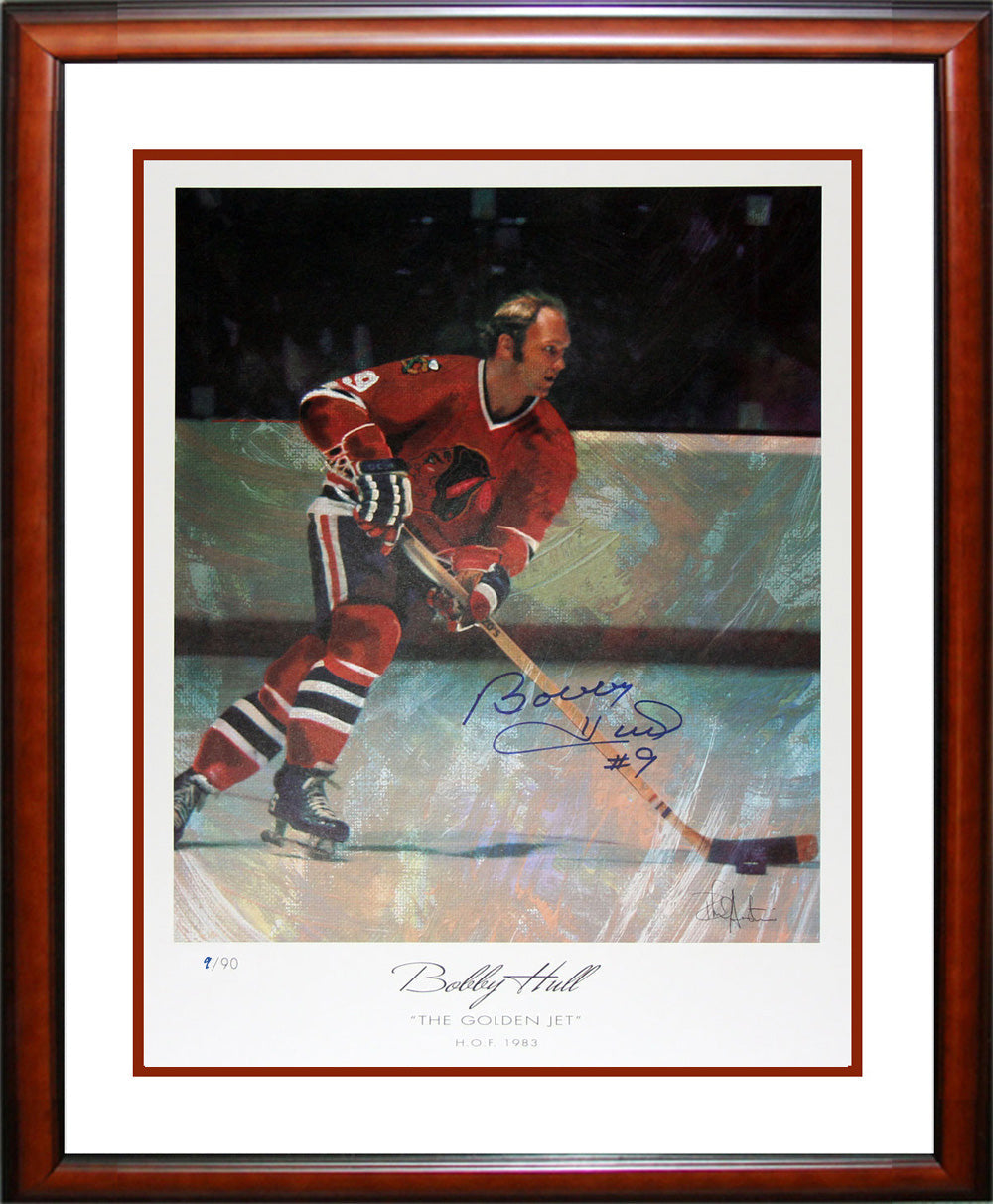 SIGNED BOBBY HULL LITHOGRAPH LTD ED 9 OF 90 - CHICAGO BLACKHAWKS 27'X23'