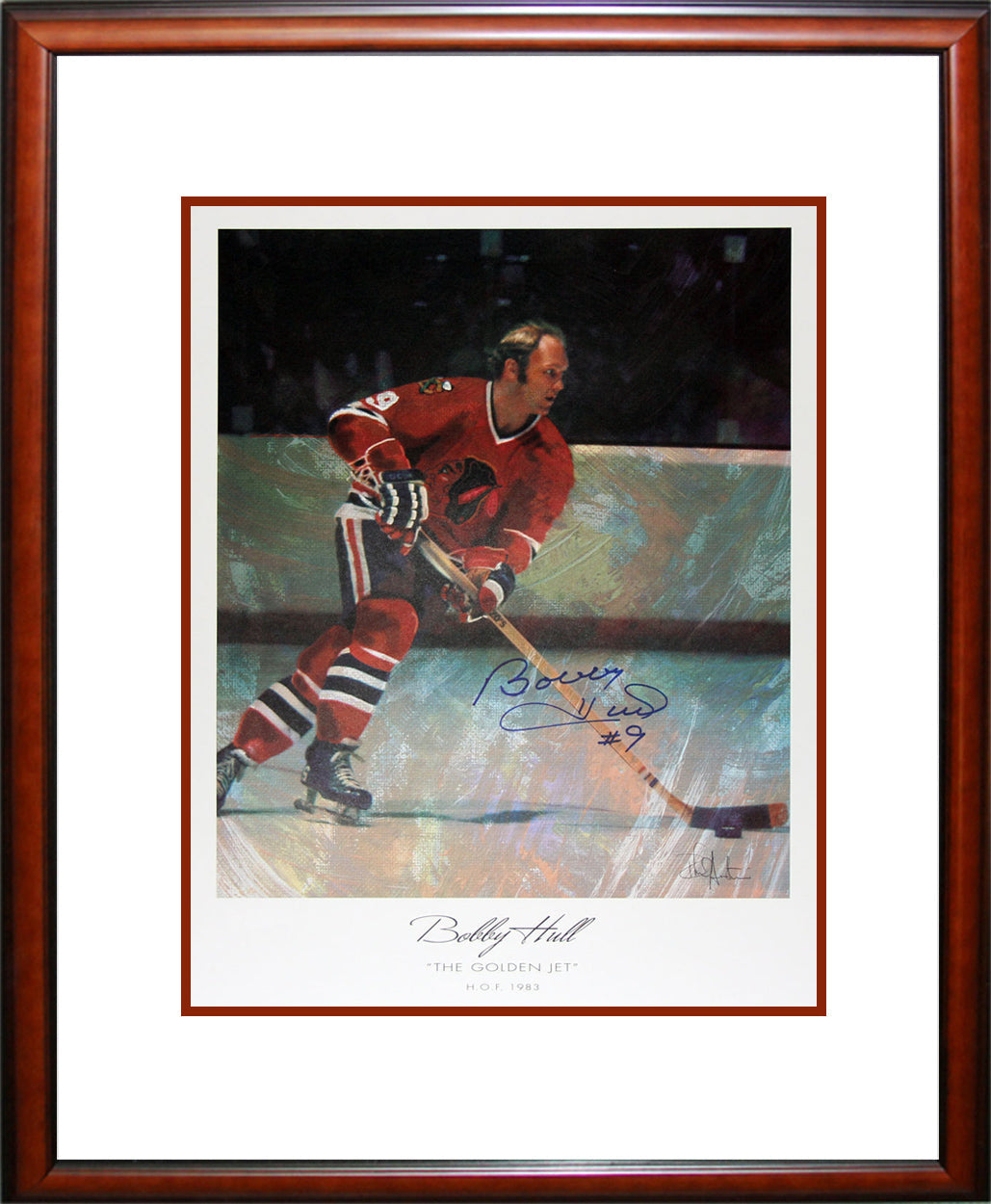 THE GOLDEN JET SIGNED FRAMED LITHOGRAPHBOBBY HULL - CHICAGO BLACKHAWKS 22'X18'