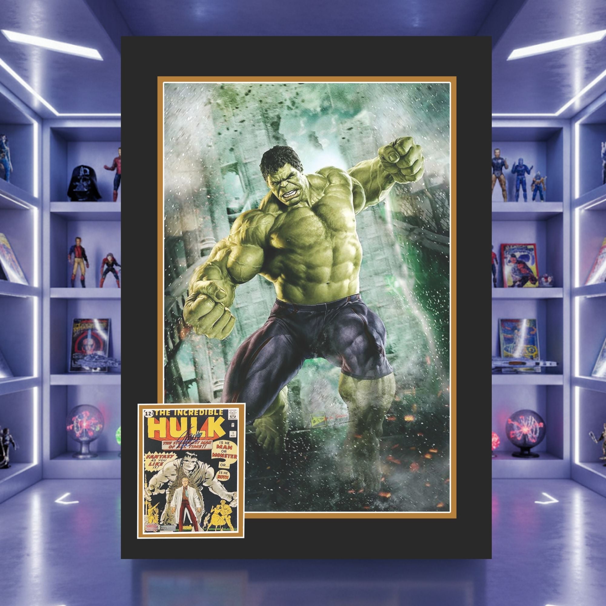 THE INCREDIBLE HULK #1 FRAMED PRINT SIGNED BY STAN LEE (38.5" BY 28")