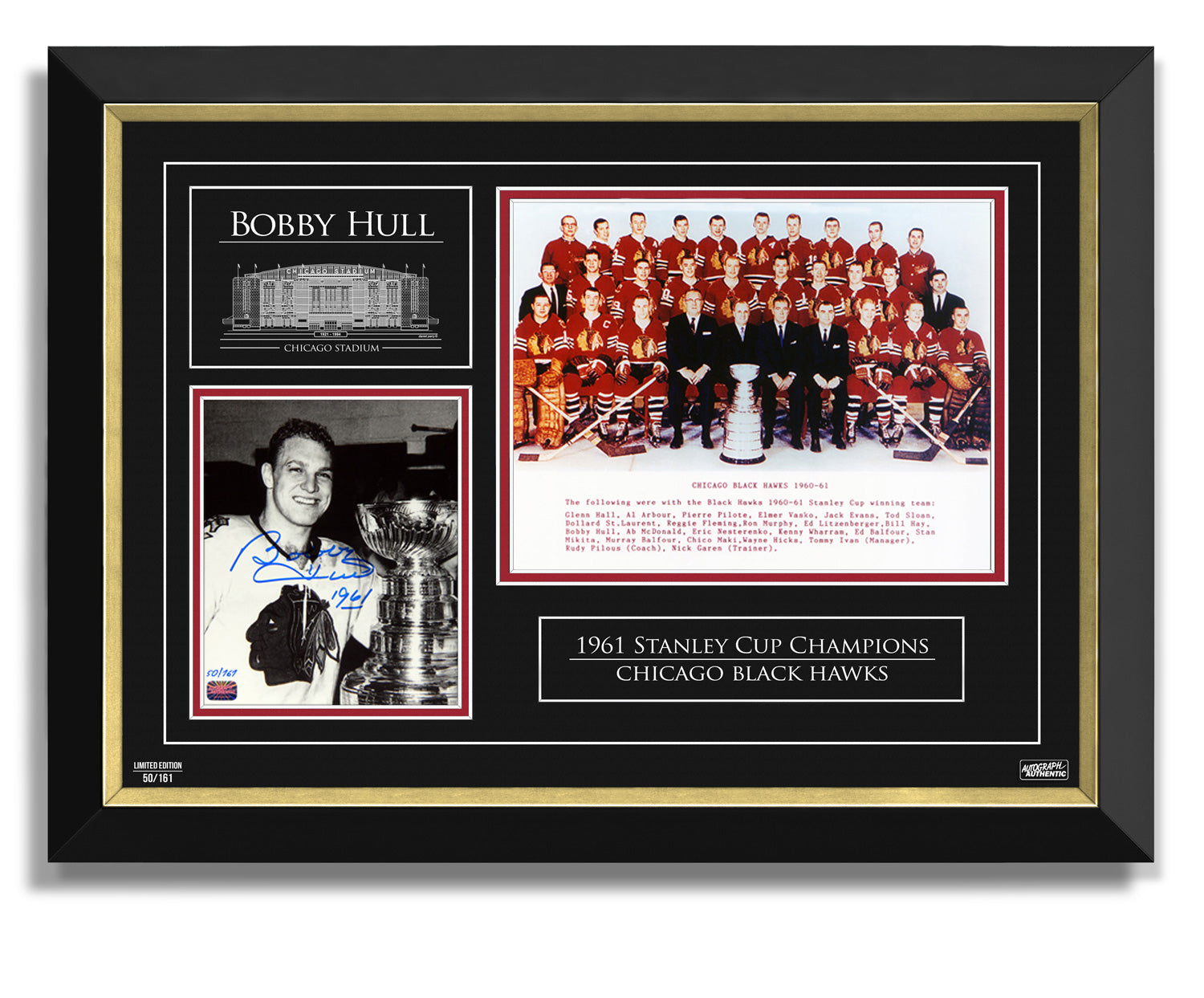 AUTOGRAPHED BOBBY HULL '61 STANLEY CUP - LTD 161 - DOUBLE PHOTO (27' BY 18')