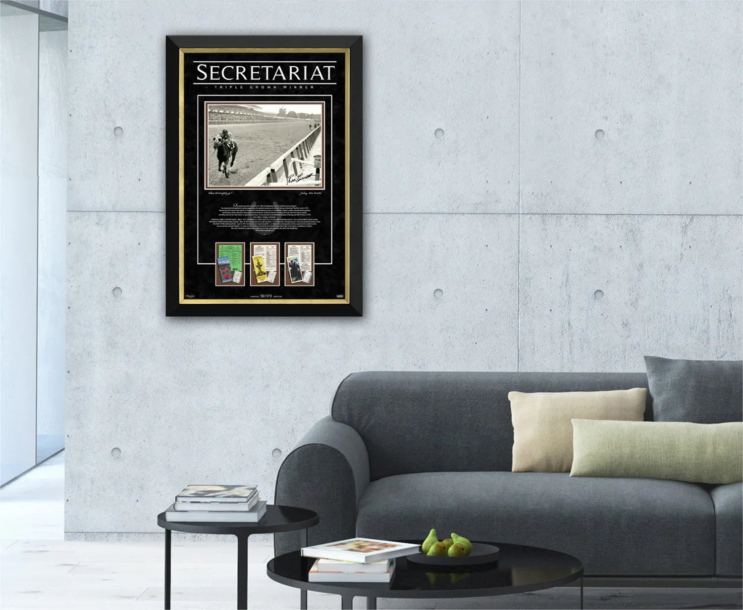 RON TURCOTTE ON SECRETARIAT TRIPLE CROWN 1973 LTD ED - FACSIMILE AUTO 35"X23"