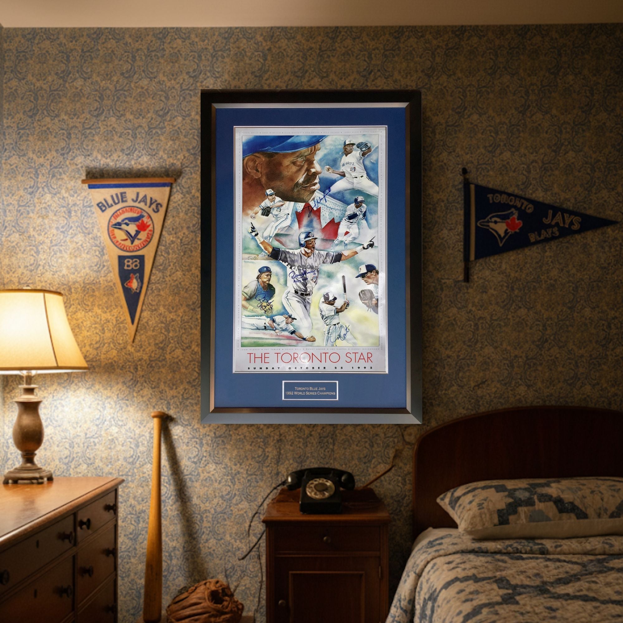 CARTER, BORDERS, ALOMAR, WINFIELD, SIGNED - BLUE JAYS 1992 WORLD SERIES 41"X28"