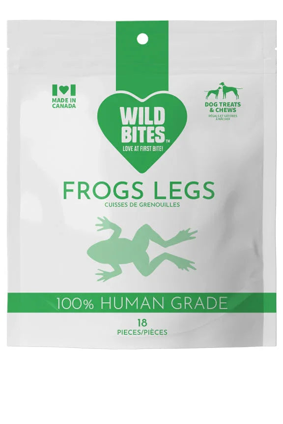 WILD BITES Frogs Legs 18-piece dog treats pouch, human grade, made in Canada