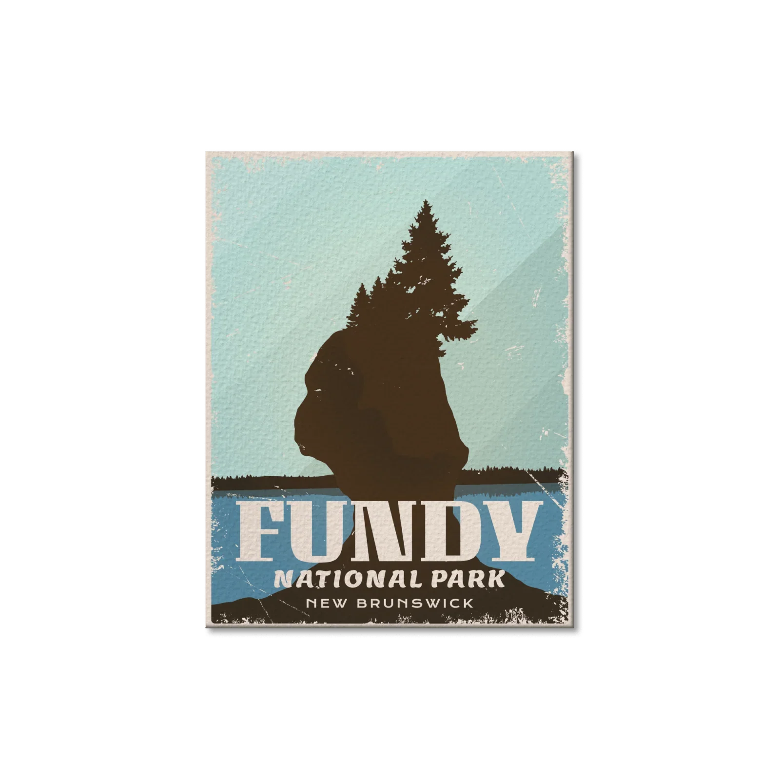 Fundy National Park postcard with Hopewell Rocks silhouette and blue sky, New Brunswick