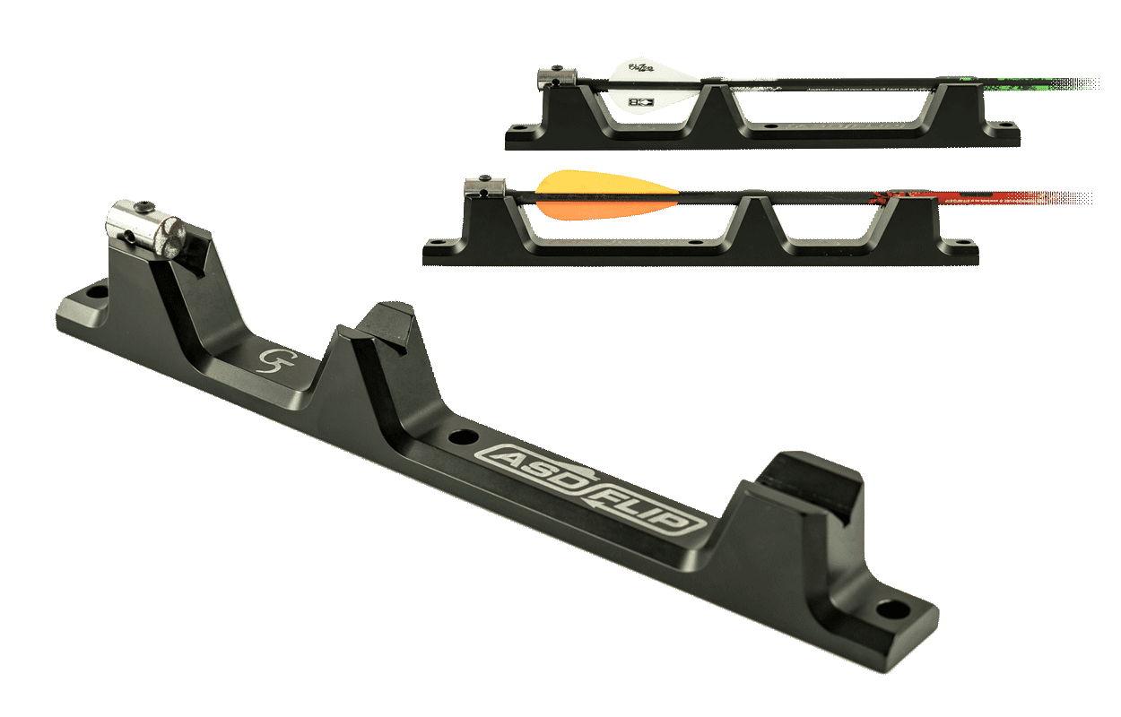ASD Flip arrow squaring device with arrows, archery tool, black metal design