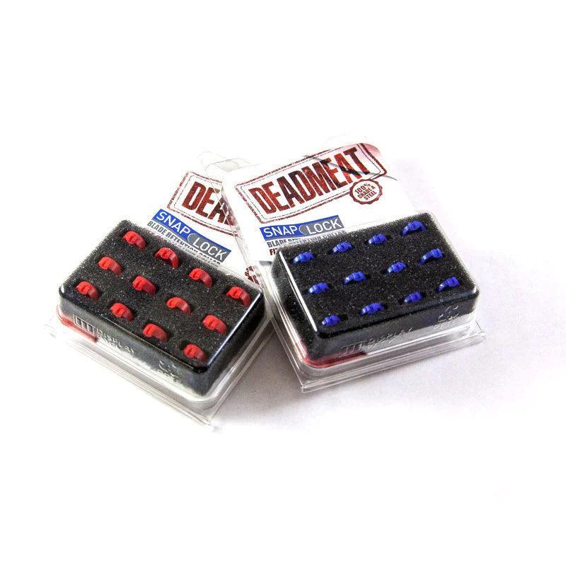 G5 Outdoors Deadmeat replacement collars in snap lock packaging, red and blue, for archery.