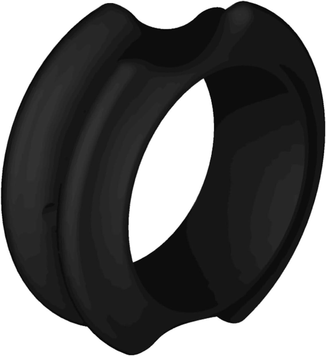 Black silicone ring with a wide band and grooved inner edge product close-up