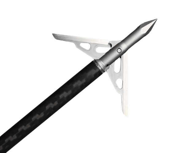 Steel fixed blade broadhead arrow with carbon shaft on transparent background