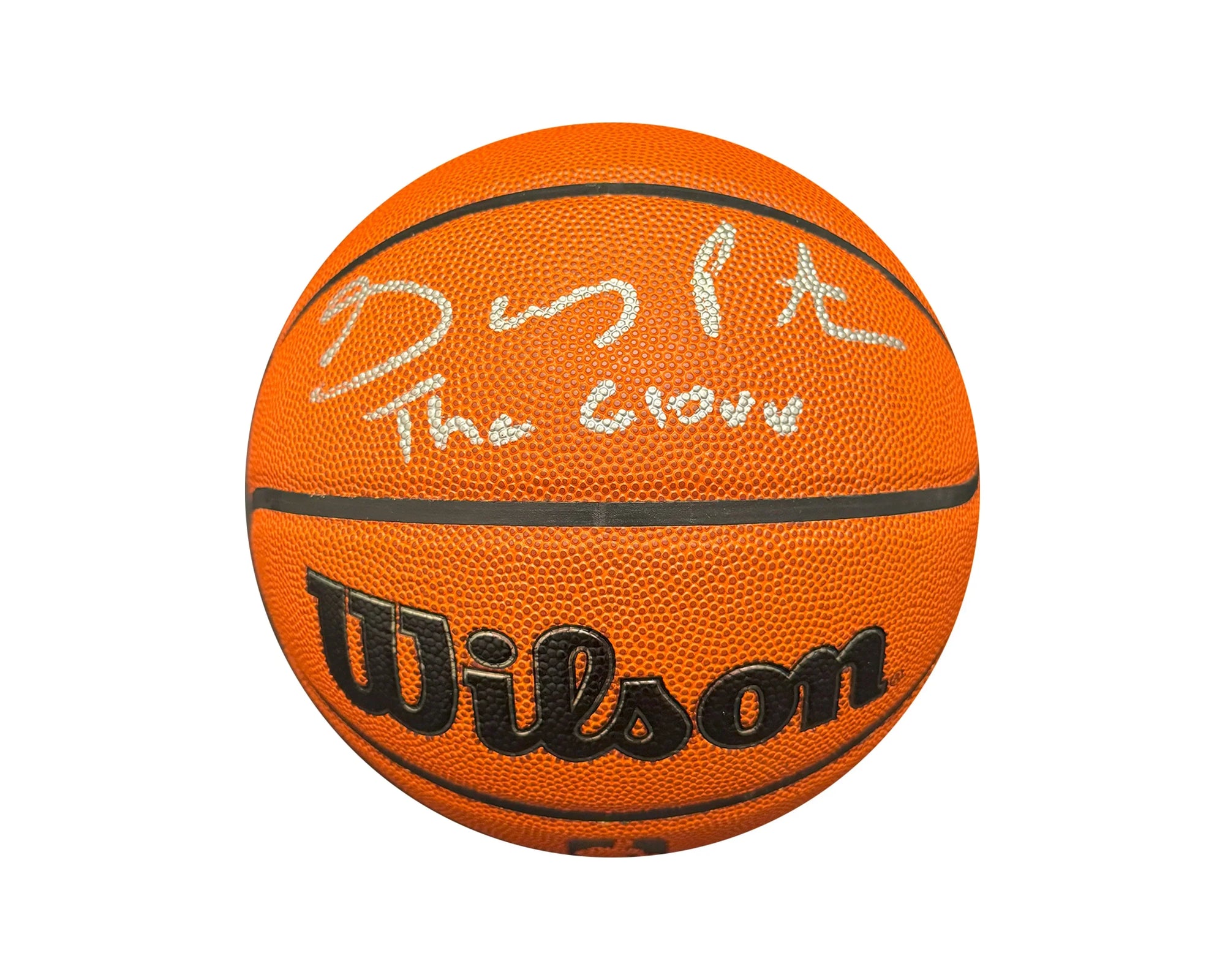 Wilson basketball signed in white marker with inscription, isolated on white background