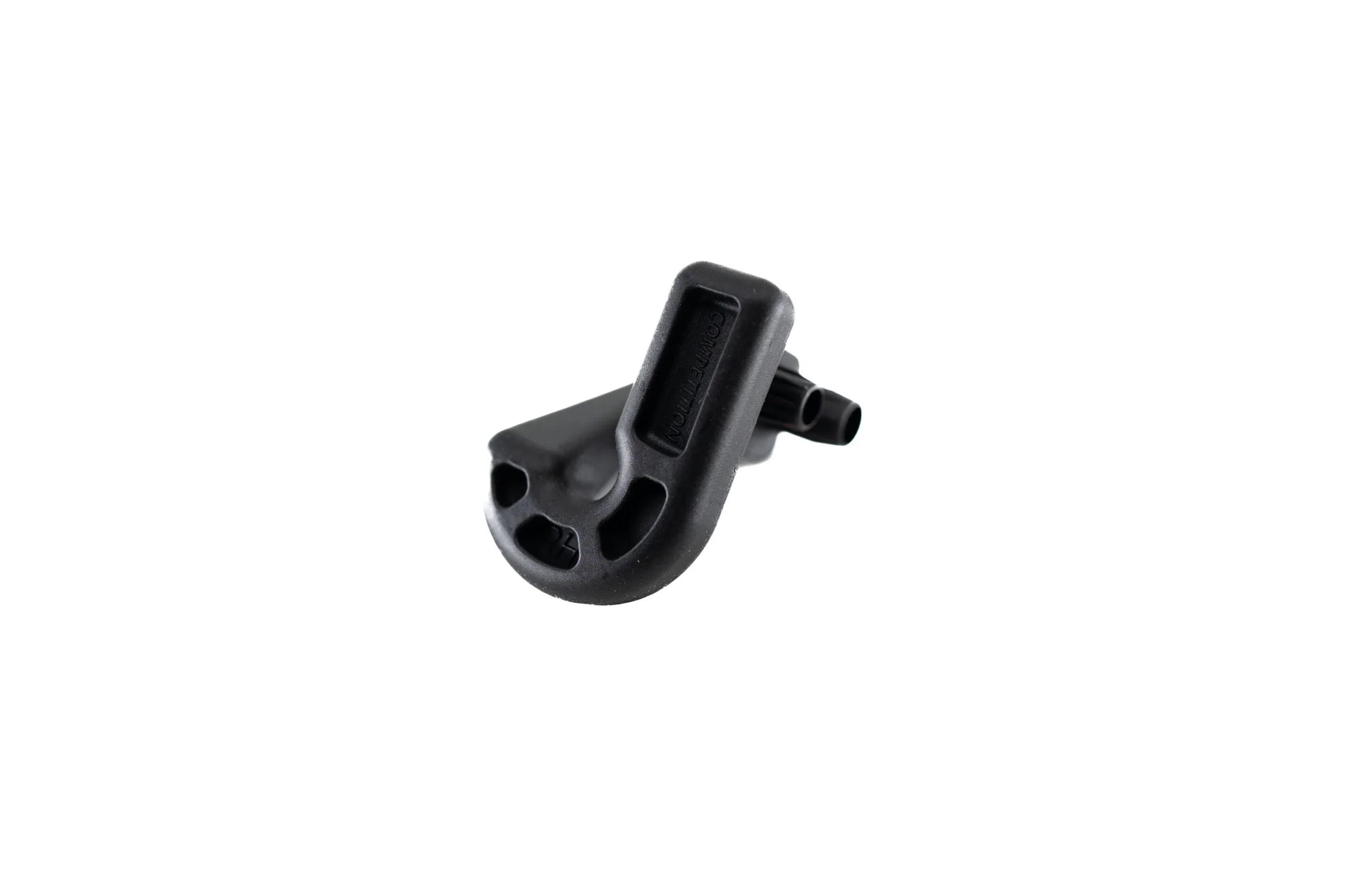 Black plastic automotive vacuum check valve on white background