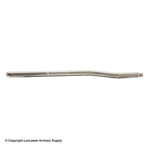 Stainless steel archery stabilizer rod with threaded end on white background
