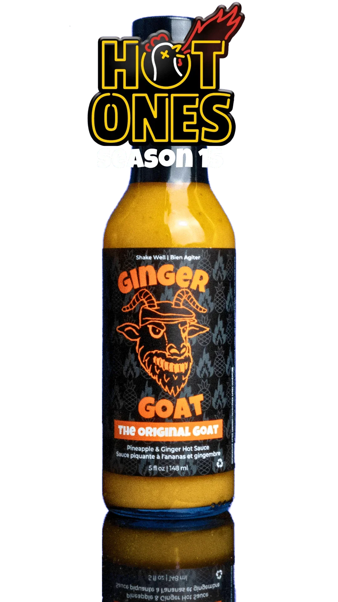 Ginger Goat The Original Goat hot sauce bottle, Hot Ones Season 15, pineapple ginger flavor