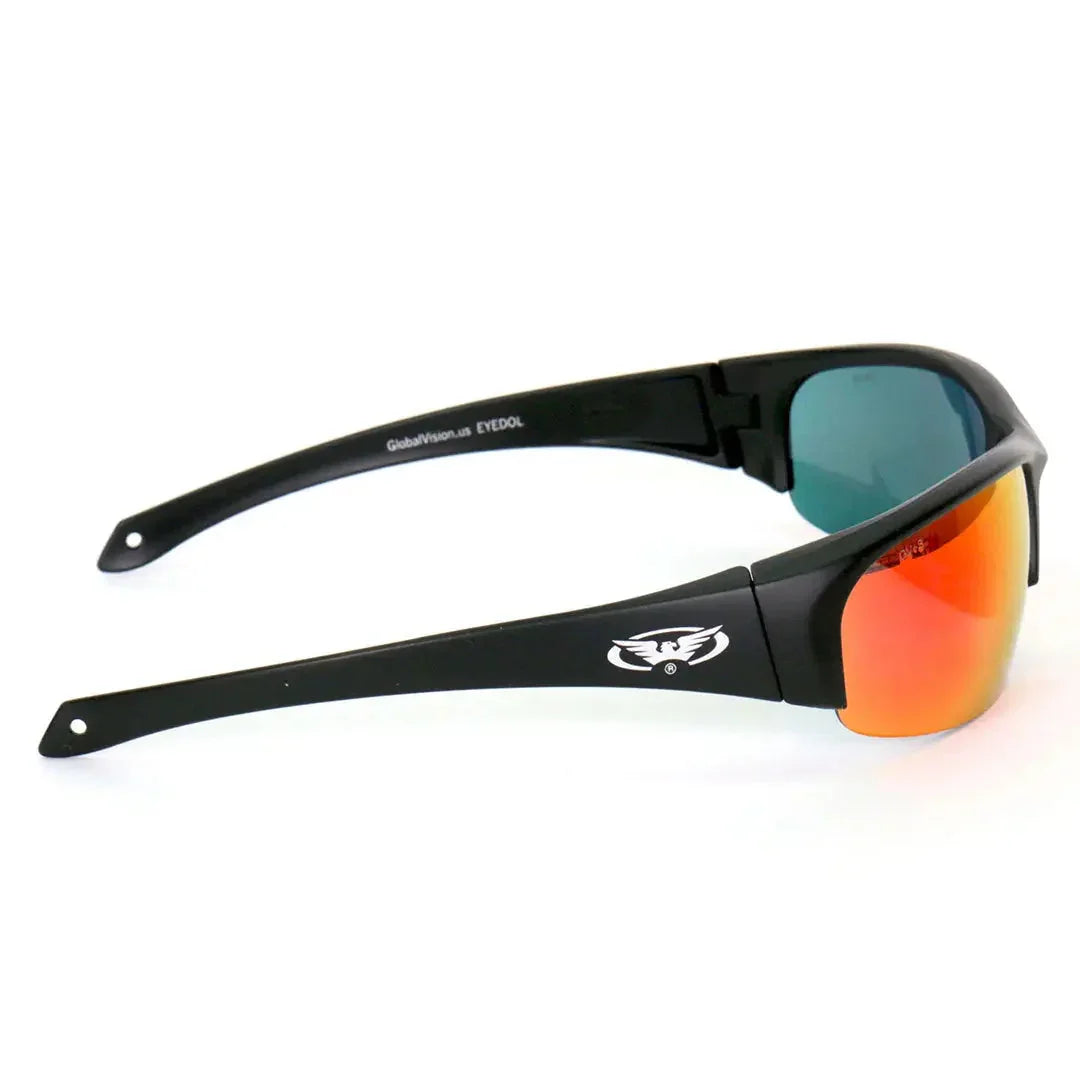 Global Vision Eyedol GT motorcycle sunglasses with black frame and red mirrored lenses