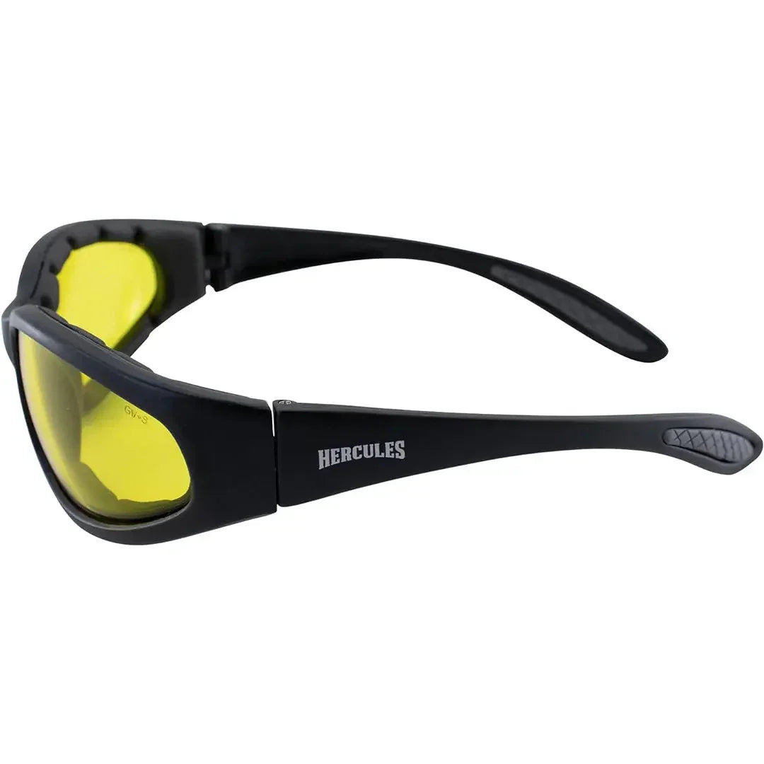 Global Vision Hercules 1 Plus motorcycle sunglasses with yellow lenses and black frame