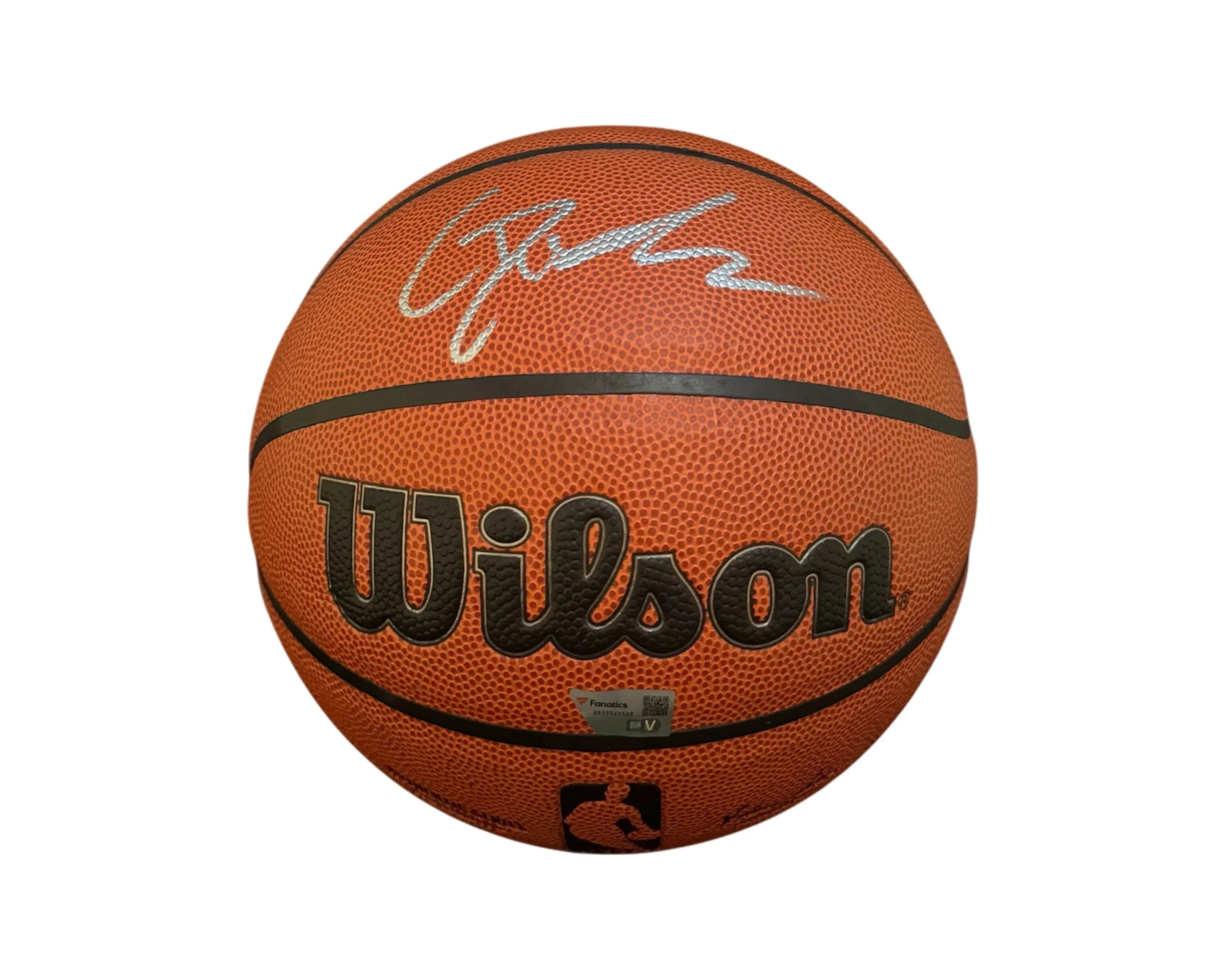 Wilson basketball with silver signature, NBA logo, and Fanatics authentication label