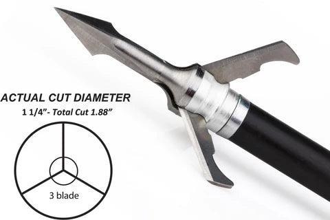 Grim Reaper Fatal Steel broadhead 3-blade archery tip with cut diameter diagram