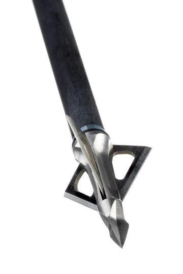 Grim Reaper Archery Micro Hades fixed blade broadhead with metal shaft, close-up