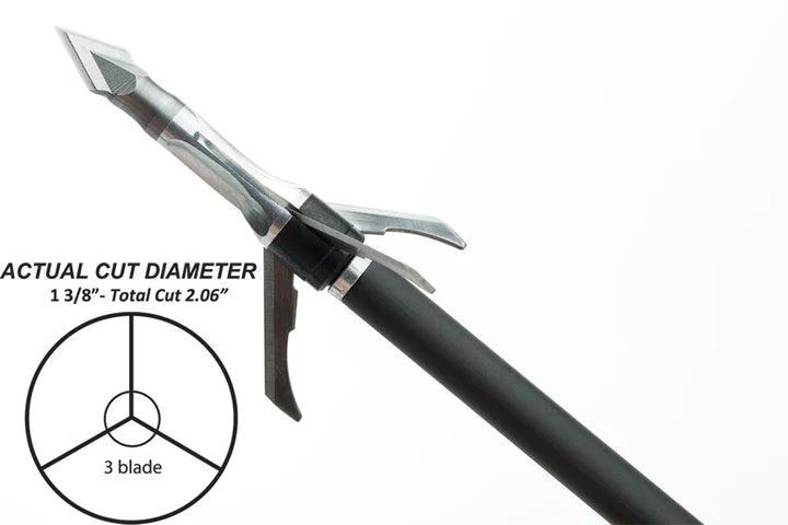 Grim Reaper Razorcut mechanical broadhead 3-blade arrowhead with cut diameter diagram