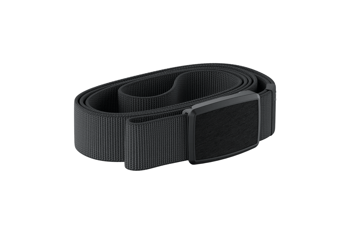 Grey nylon web belt with black rectangular buckle, minimalist design