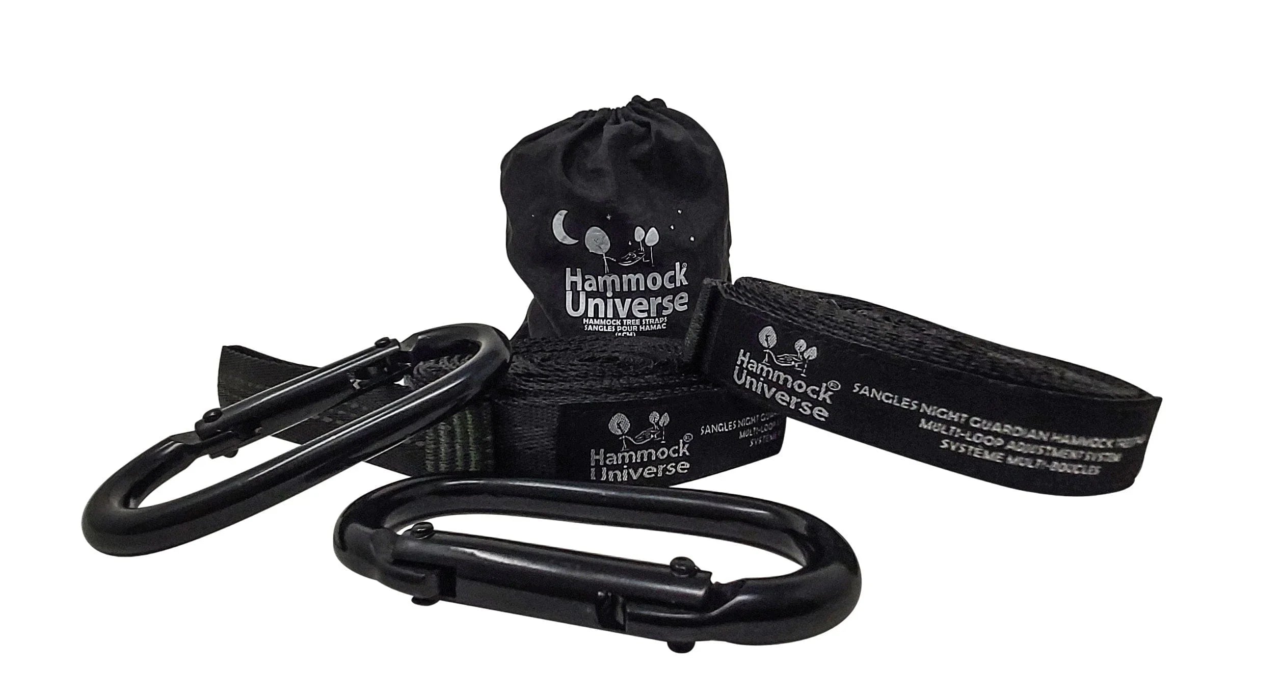 Hammock Universe black multi-loop tree straps with carabiners and storage bag