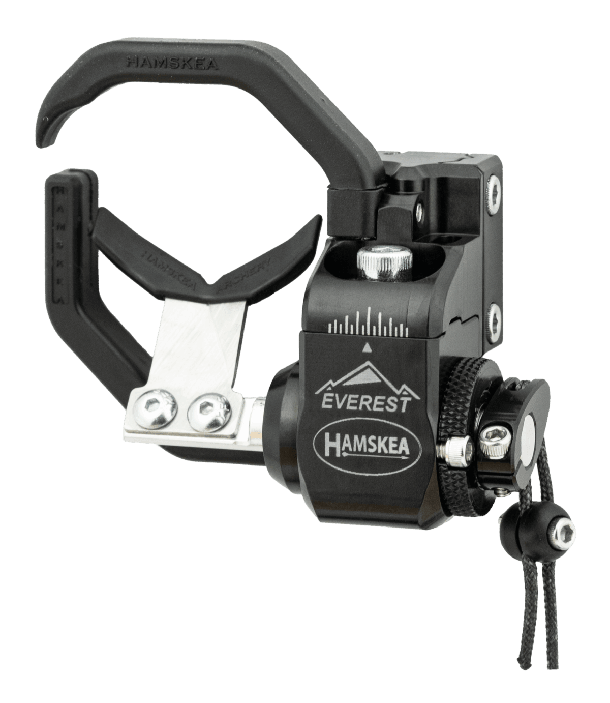 Hamskea Everest arrow rest for archery, black metal with adjustment features and branded logo