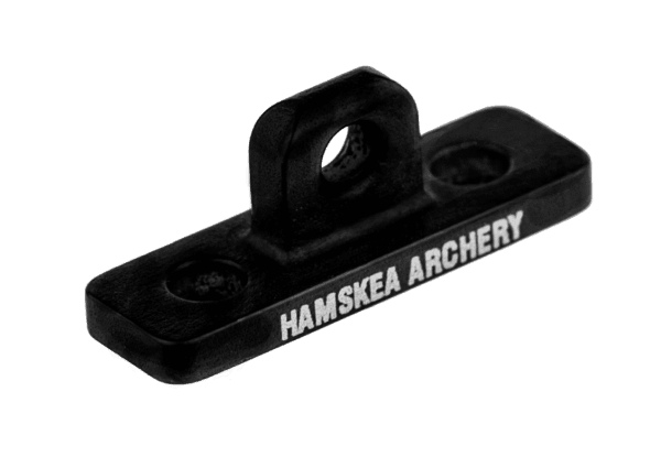 Hamskea Archery black limb cord attachment bracket on white background