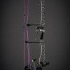 Hamskea archery limb cord attachment bracket on compound bow against dark background
